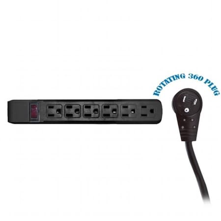Cable Wholesale Power Strip, Surge, 5-15R, 5-15P, 6 ft., Black 51W1-12206